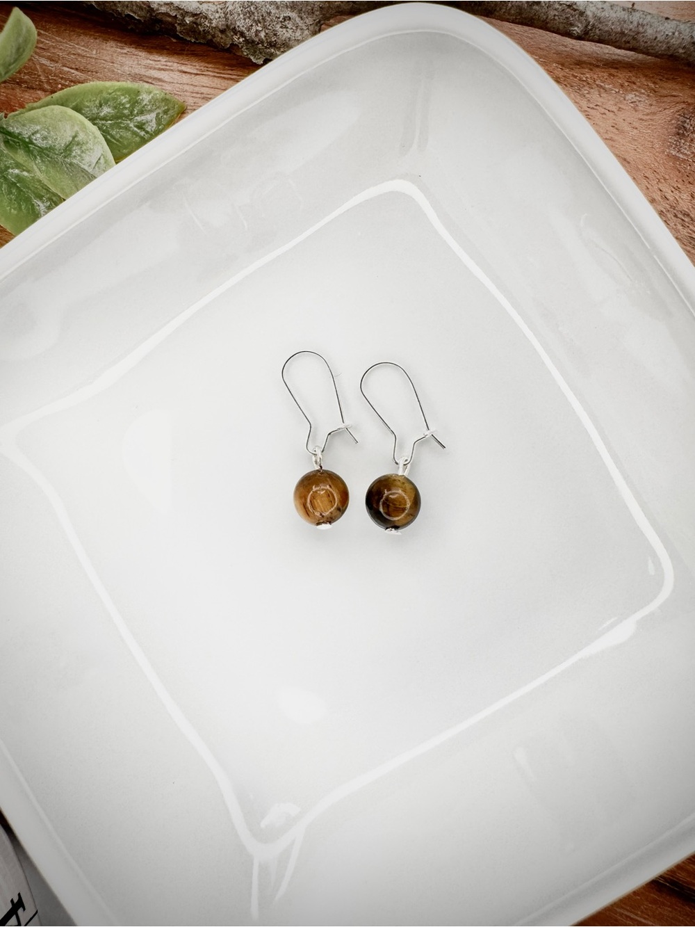 Tiger Eye Earrings Silver Plated Nickel Free Hardware
